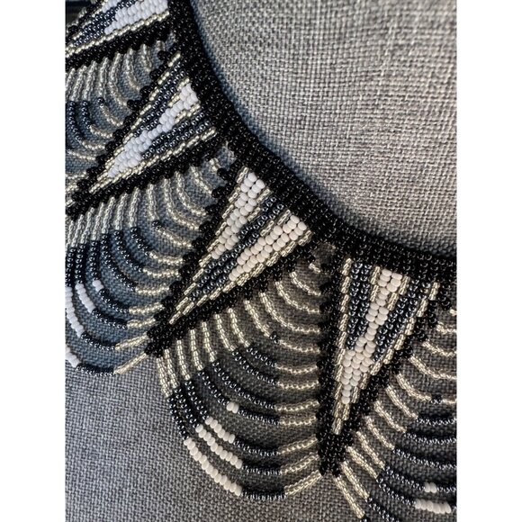 Beaded Black & White Art Deco-Style Statement Necklace - Picture 6 of 7